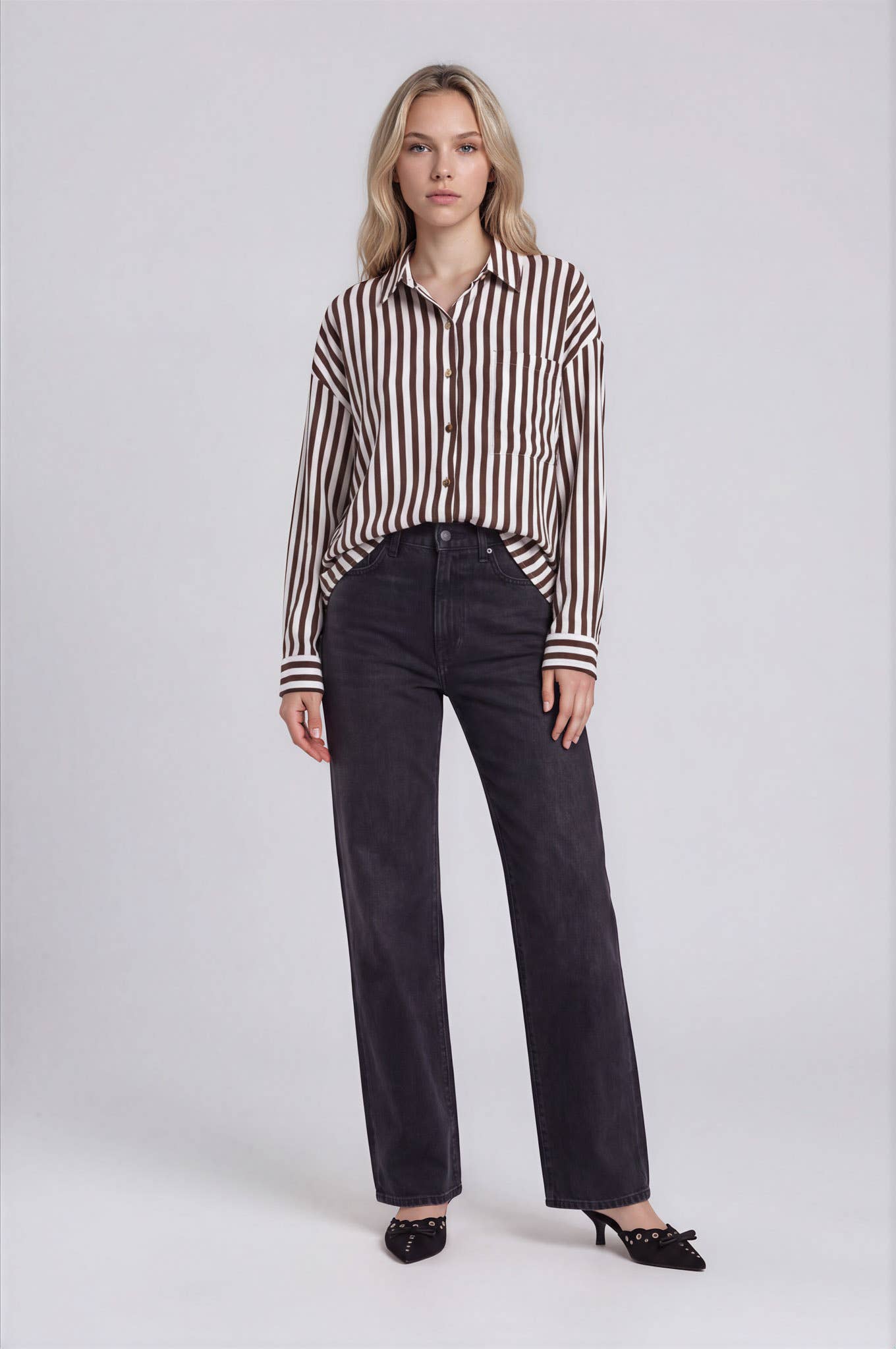 Dark Brown Stripe Button Down