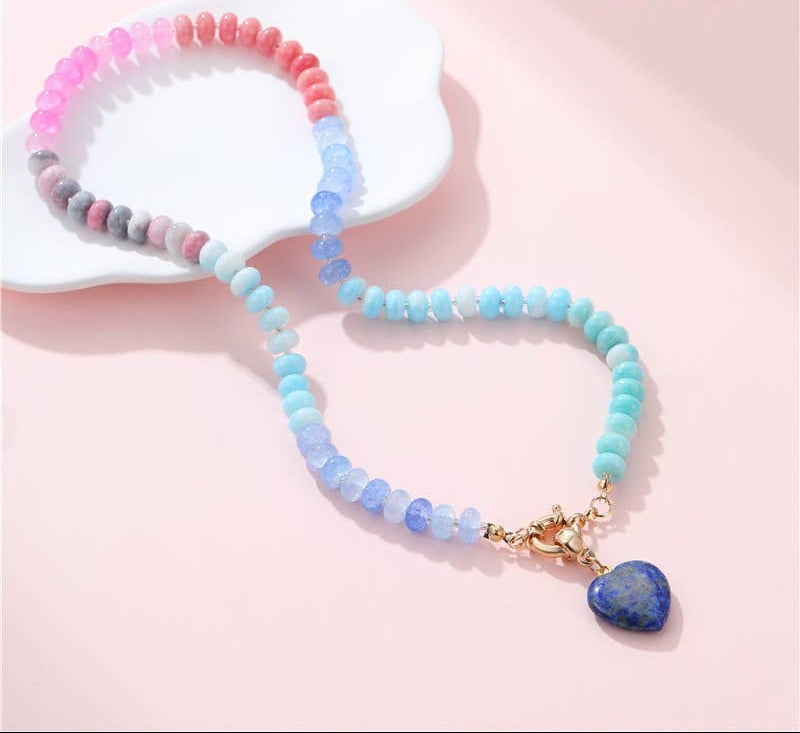 Natural Lapis Stone and Glass Necklace