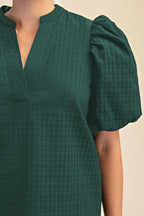 V-Neck Textured Puff Sleeve Top