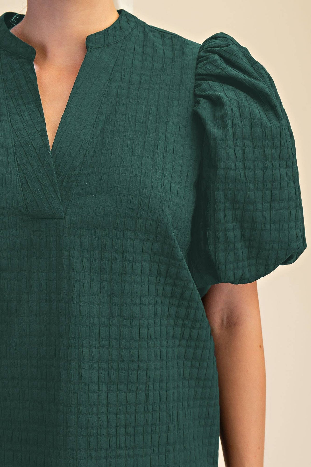 V-Neck Textured Puff Sleeve Top