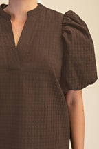 V-Neck Textured Puff Sleeve Top