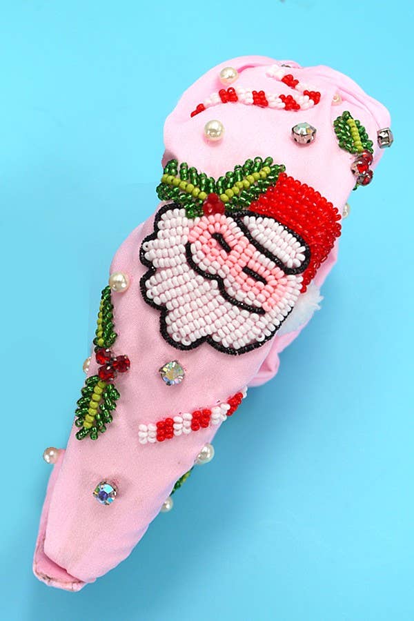 SANTA CLAUS CHRISTMAS HOLIDAY BEADED HEADBAND