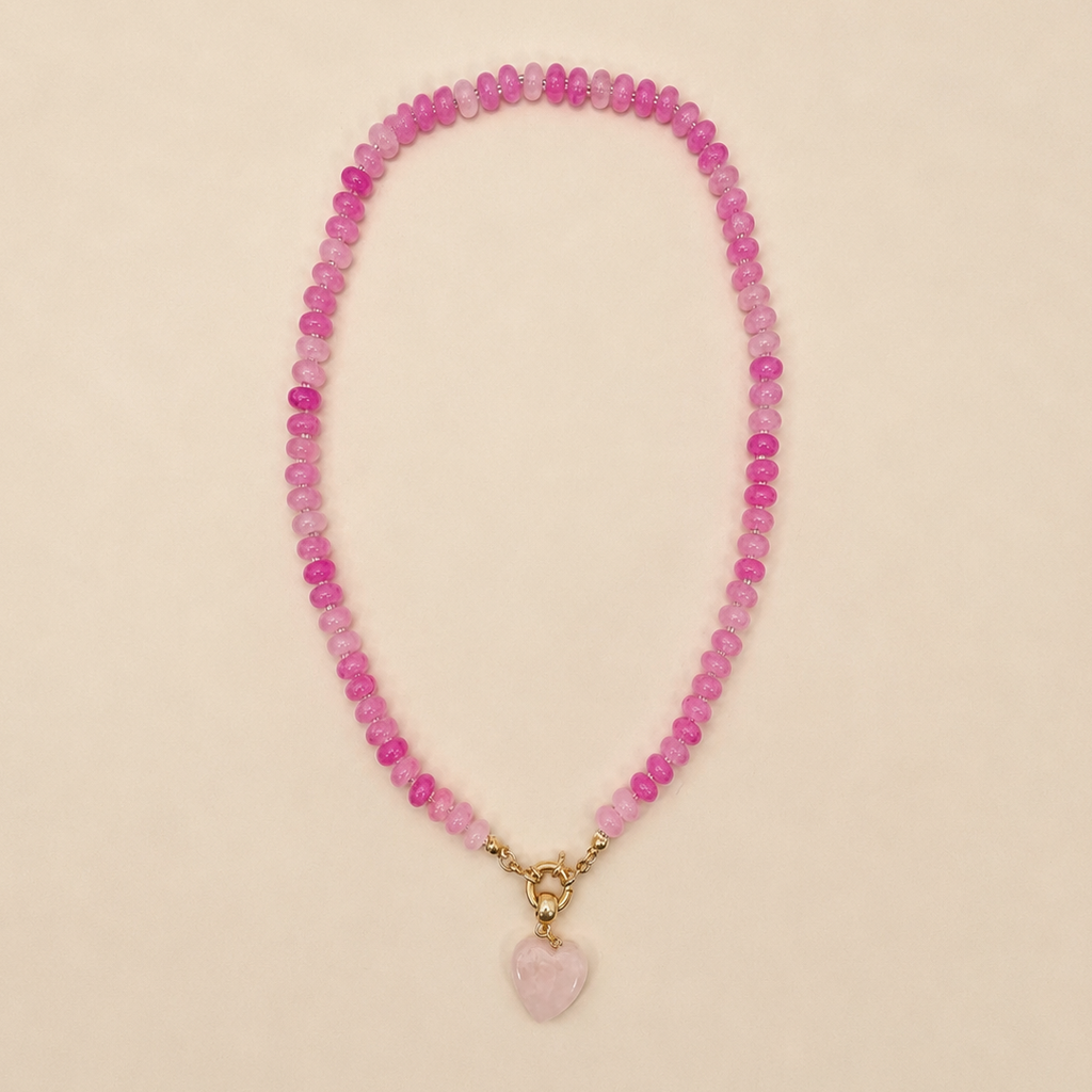 Pink Natural Stone and Glass Necklace