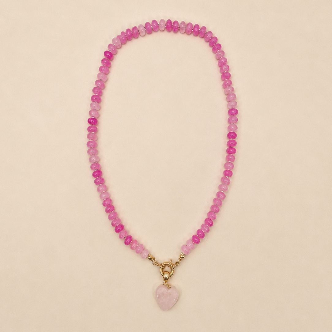 Pink Natural Stone and Glass Necklace