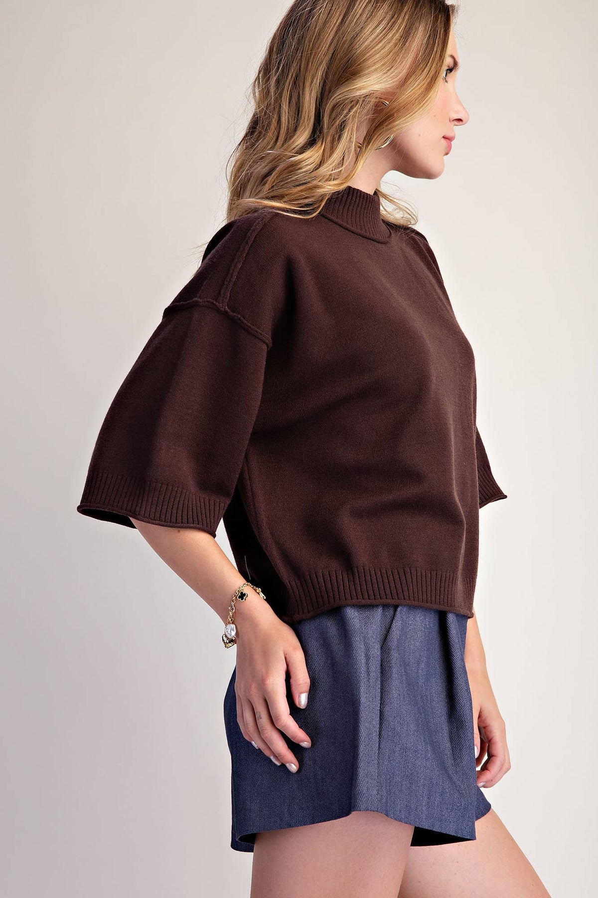 Mock Neck 3/4 sleeves Sweater