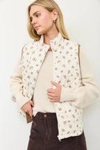 Floral Quilted Mock Neck Vest