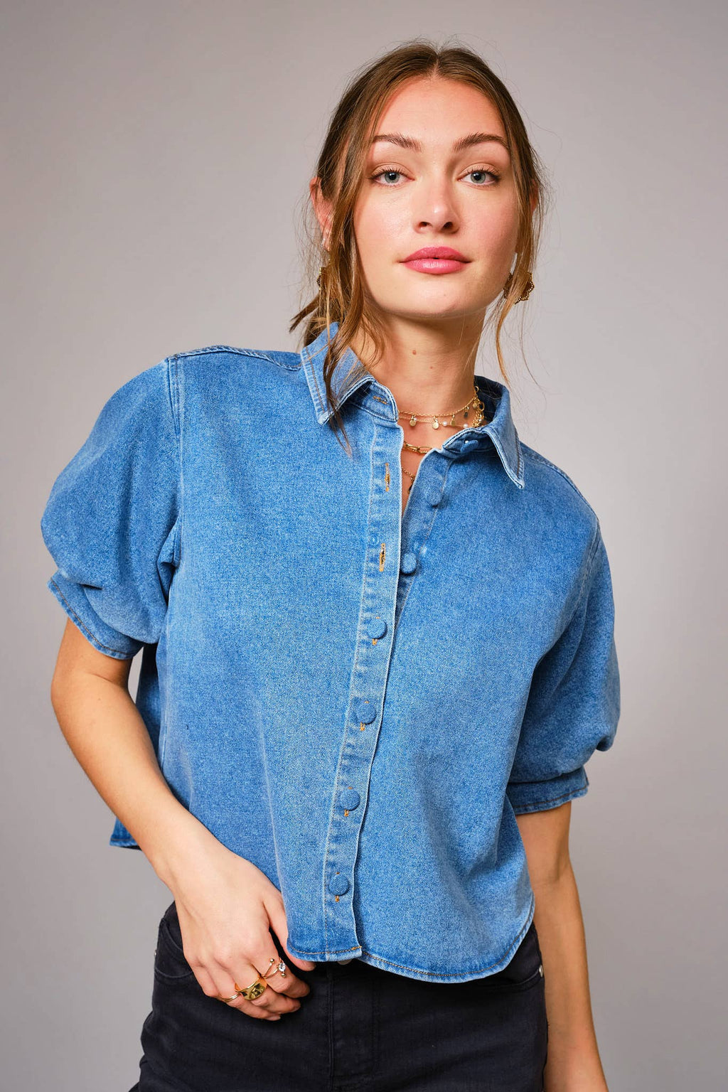 Denim puff sleeve