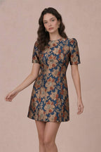 Short Puff Sleeve Jacquard Mini Dress