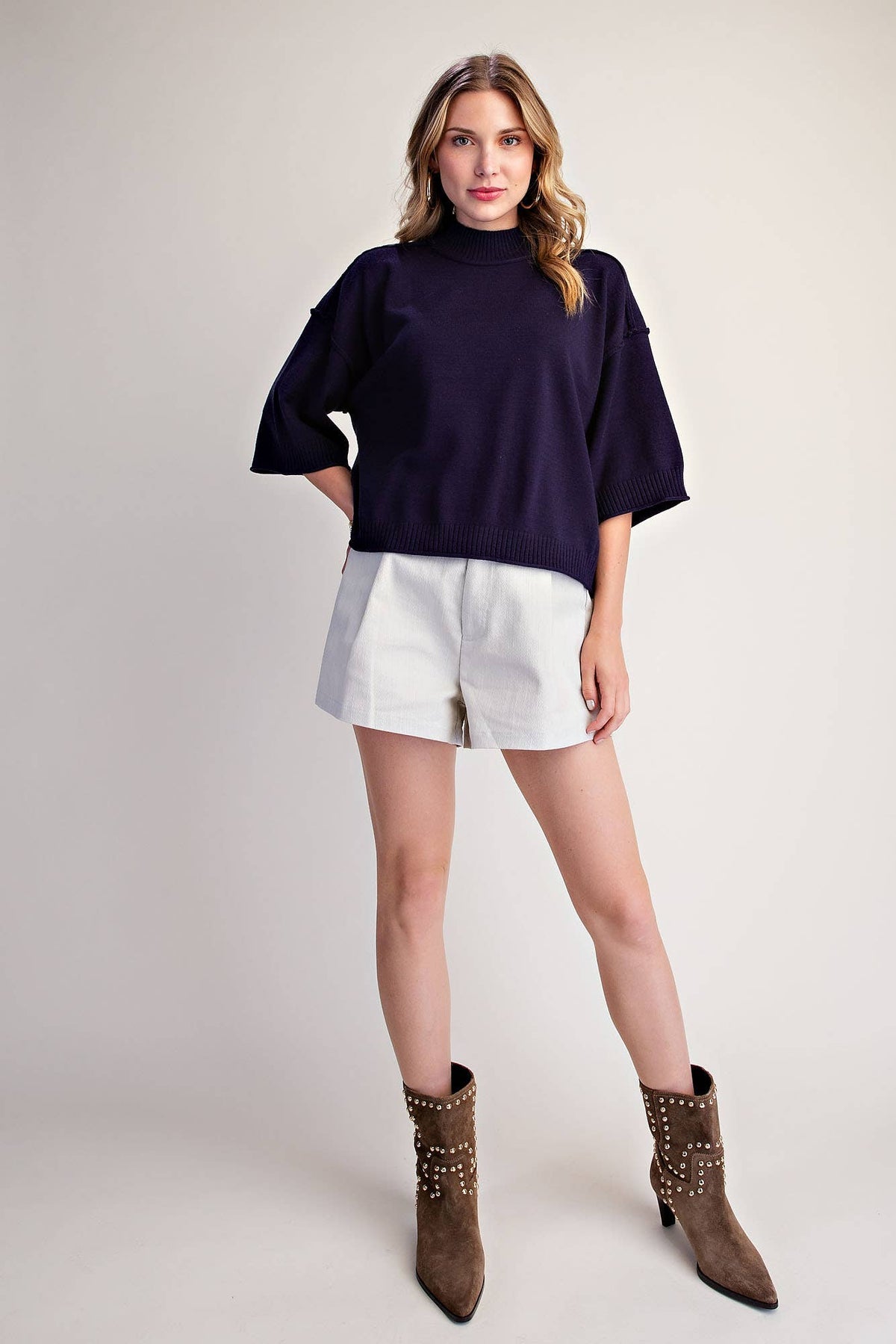 Mock Neck 3/4 sleeves Sweater