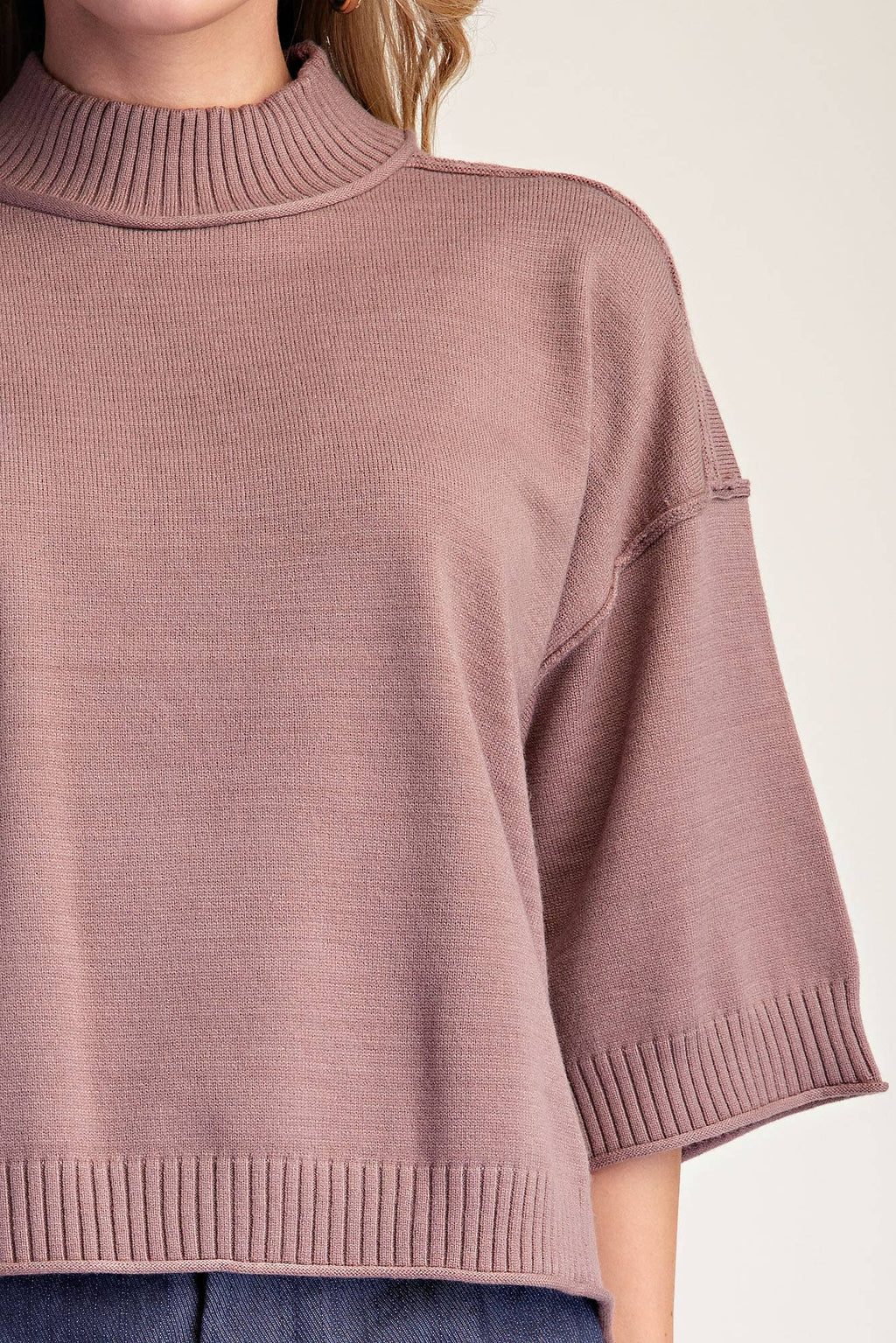 Mock Neck 3/4 sleeves Sweater