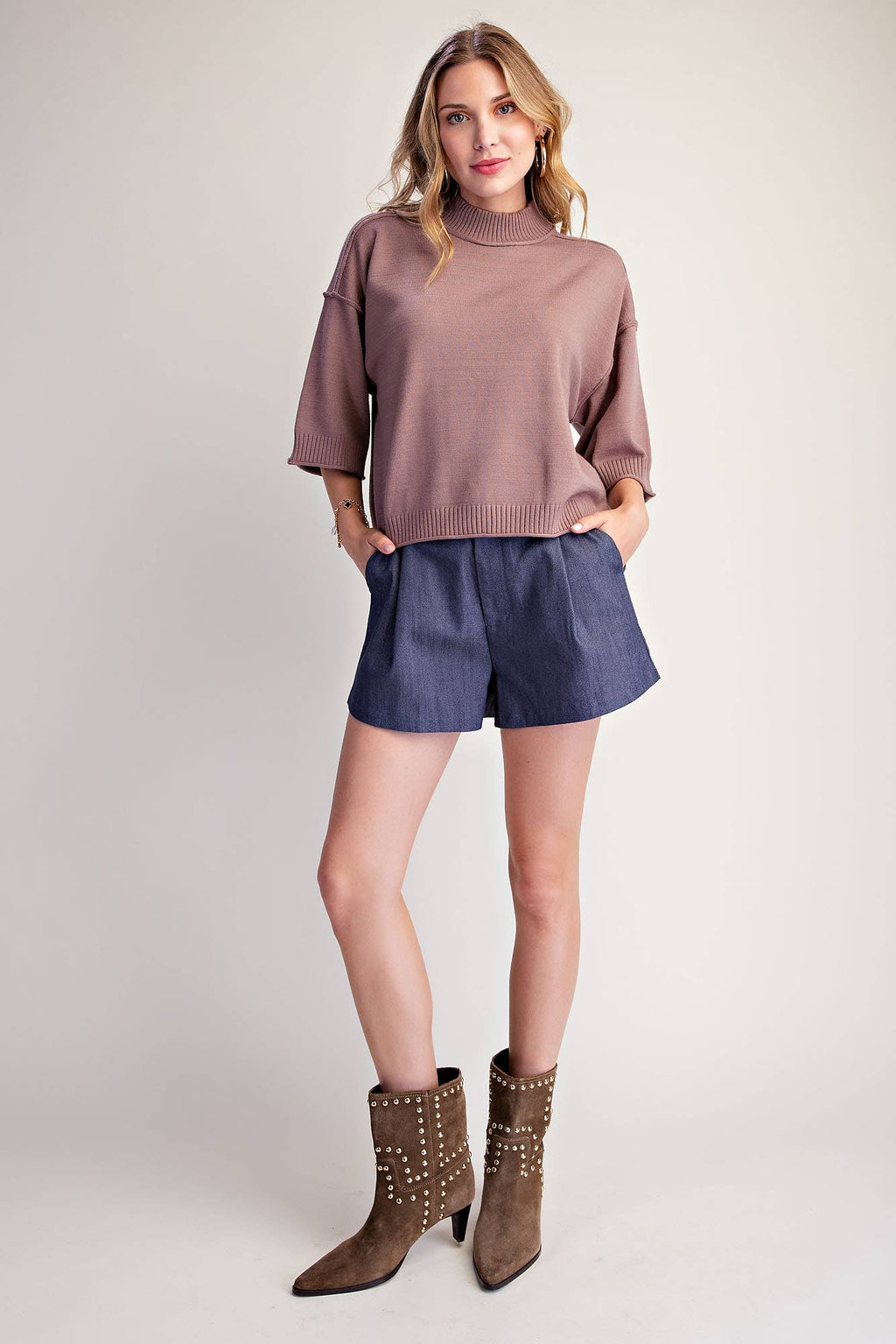 Mock Neck 3/4 sleeves Sweater
