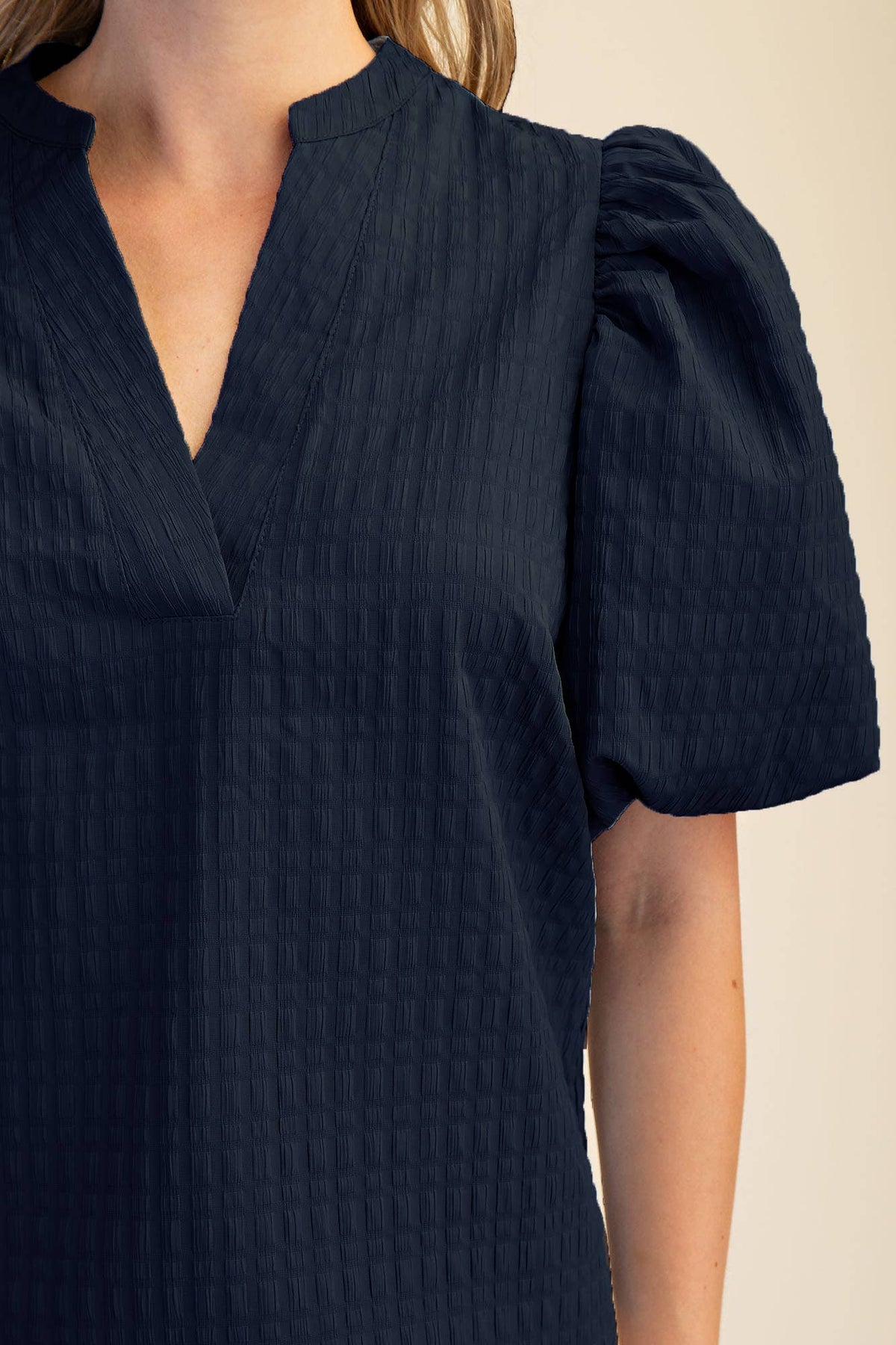 V-Neck Textured Puff Sleeve Top
