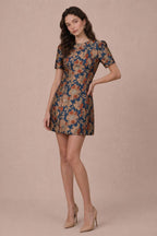 Short Puff Sleeve Jacquard Mini Dress