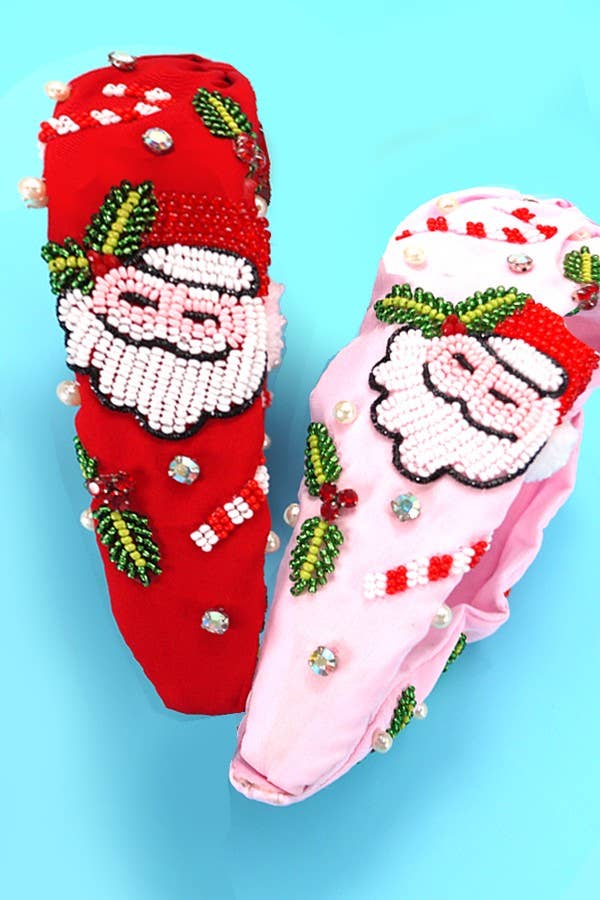 SANTA CLAUS CHRISTMAS HOLIDAY BEADED HEADBAND