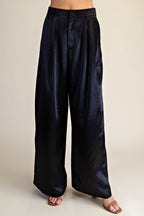 High-Waisted Double Pleat Satin Pants