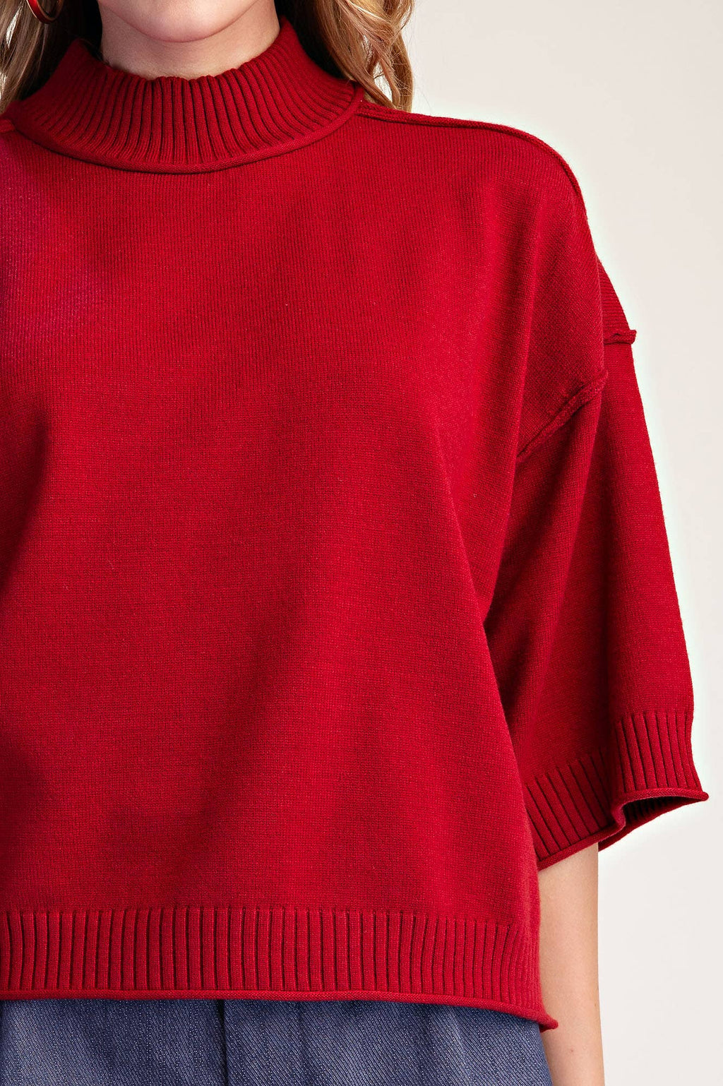 Mock Neck 3/4 sleeves Sweater