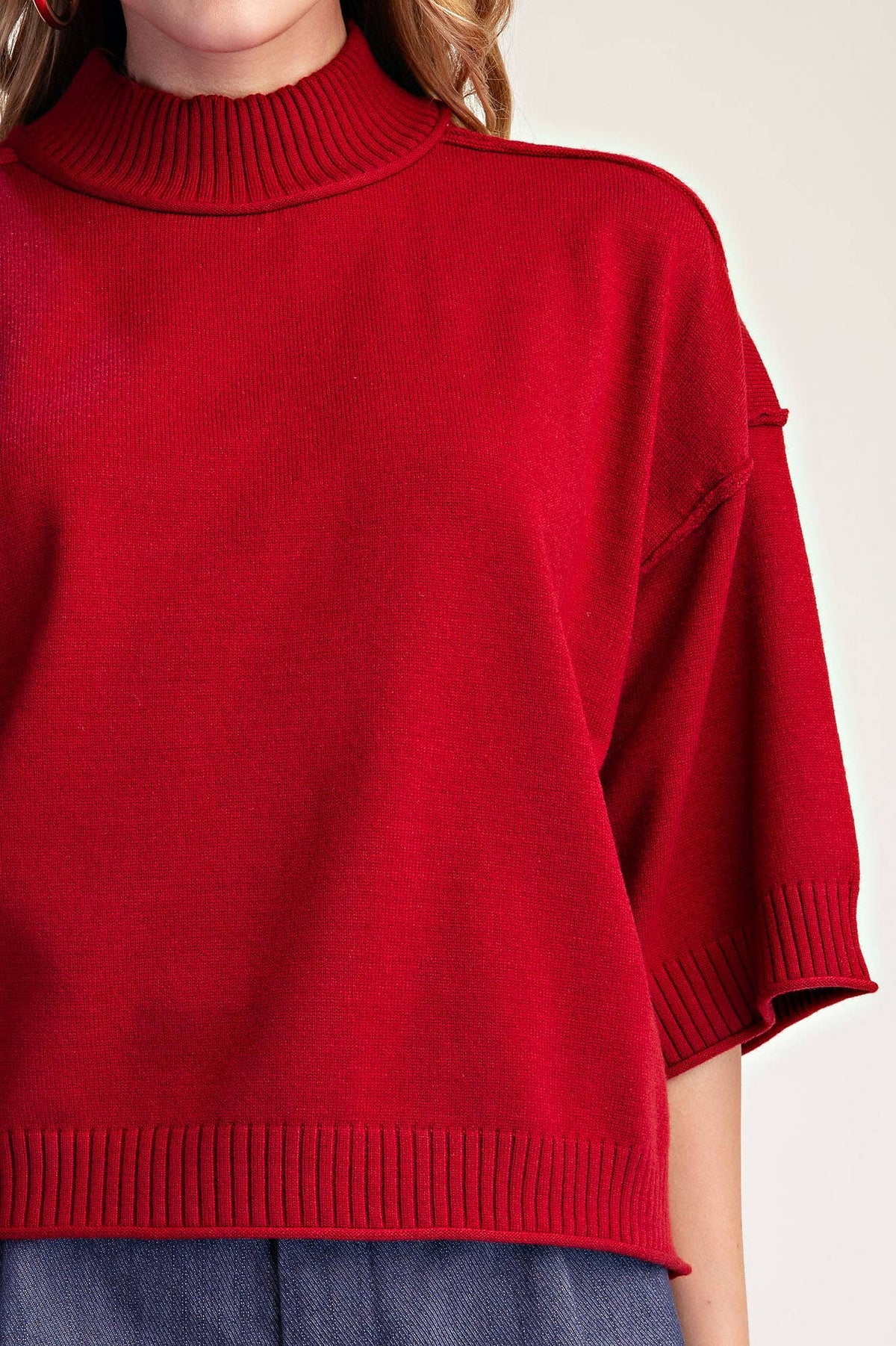 Mock Neck 3/4 sleeves Sweater