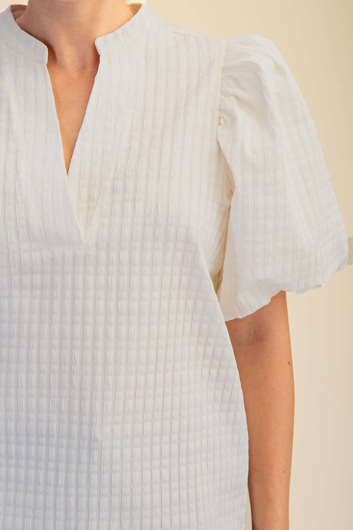 V-Neck Textured Puff Sleeve Top