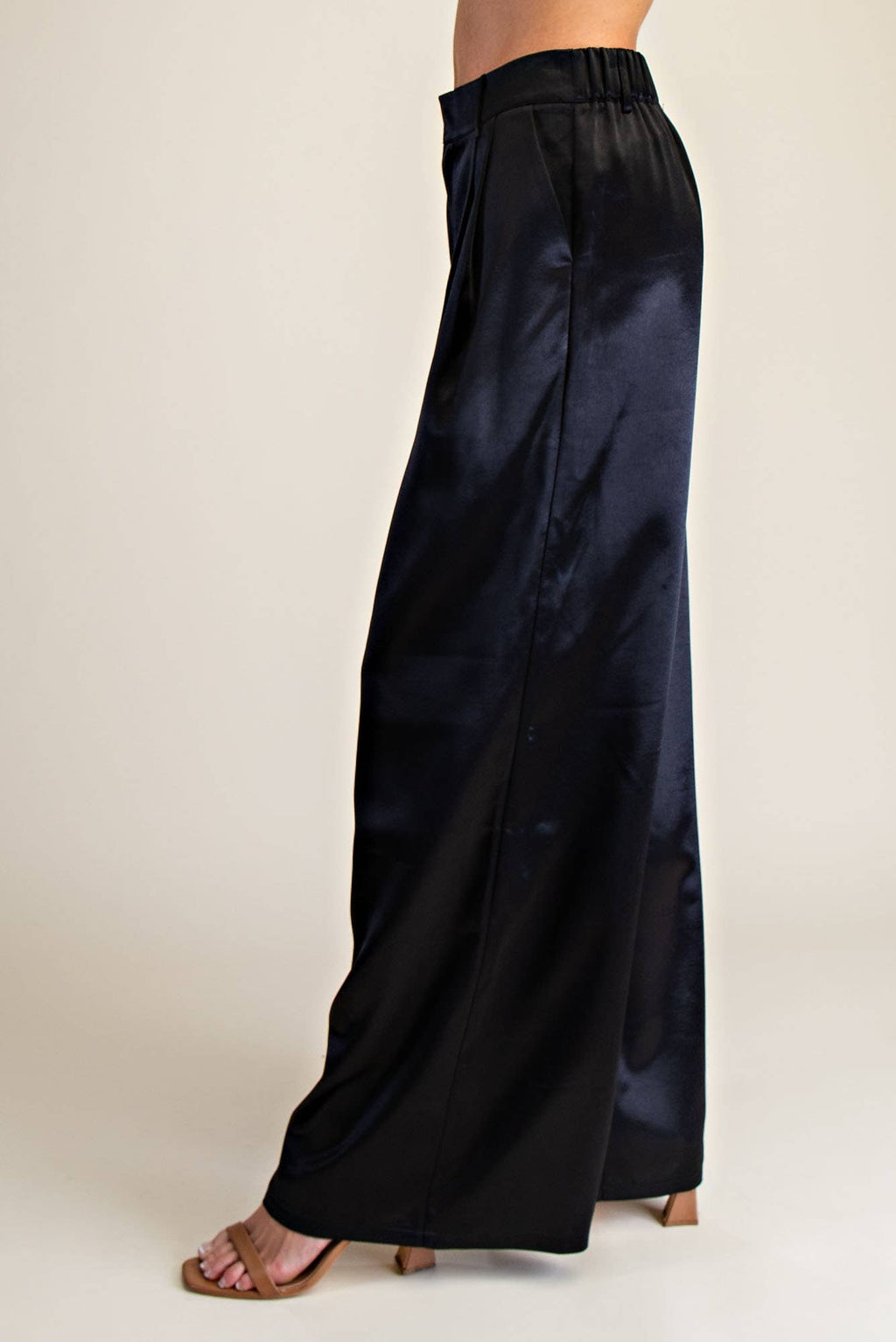 High-Waisted Double Pleat Satin Pants