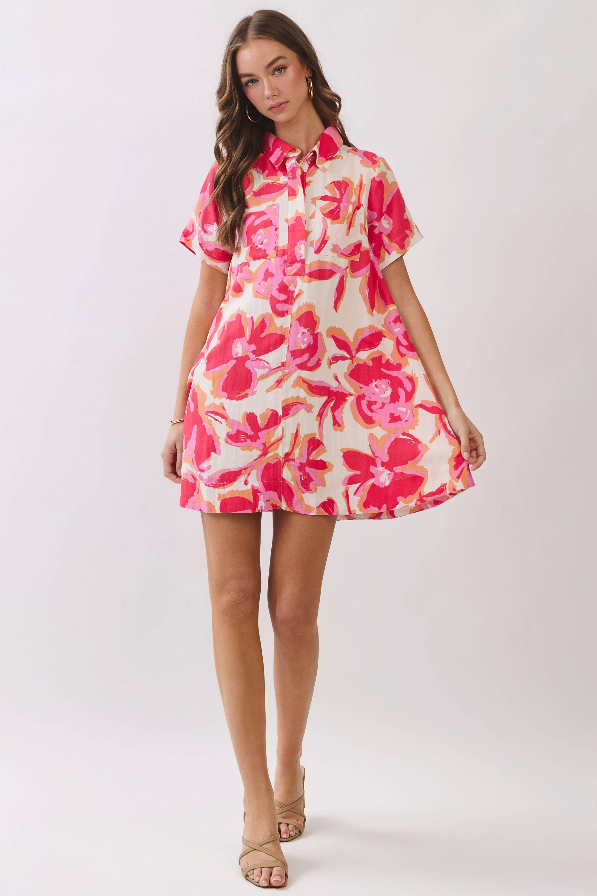 Floral Print Shirt Mini Dress