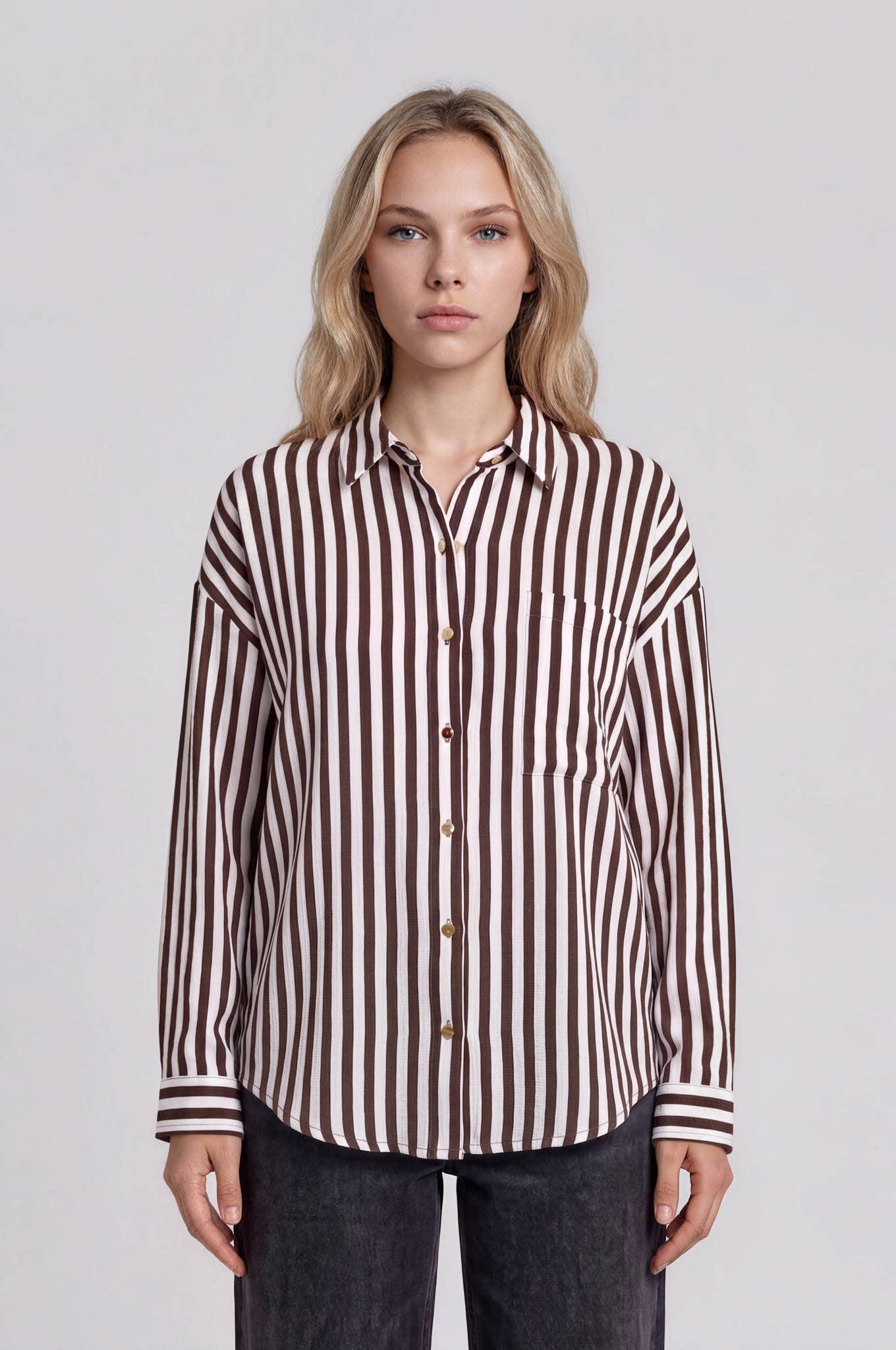 Dark Brown Stripe Button Down