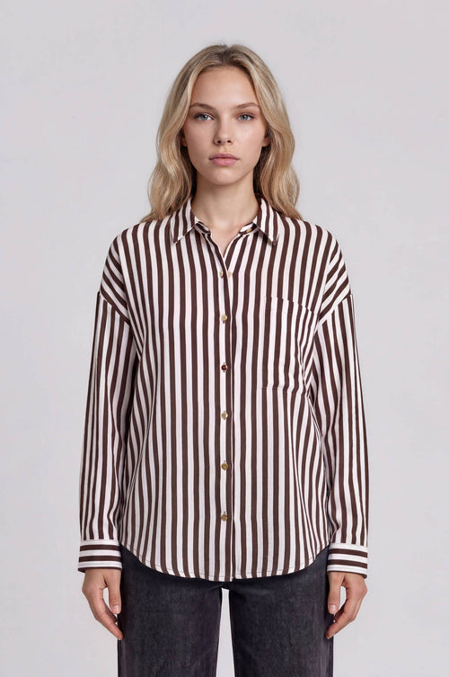 Dark Brown Stripe Button Down