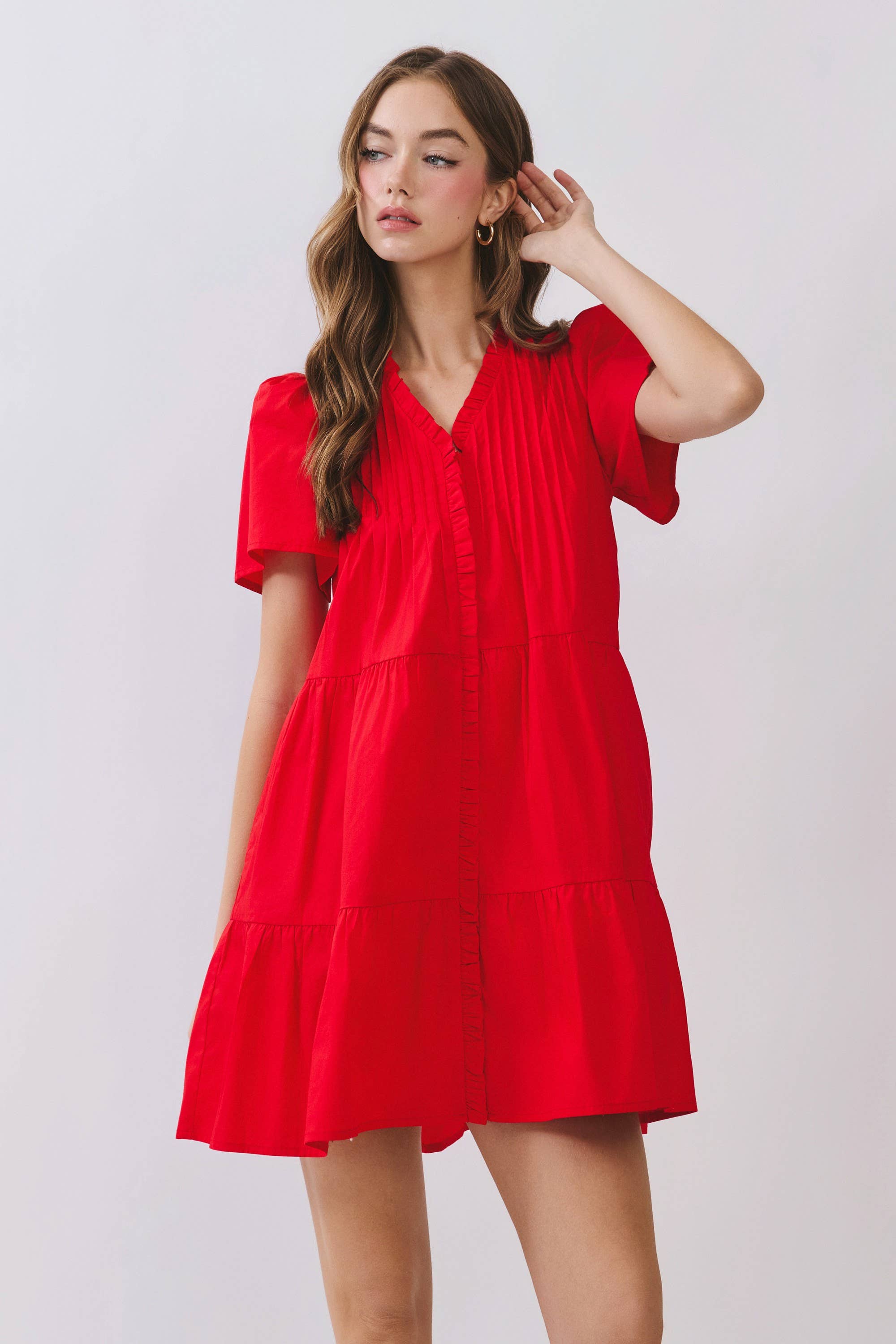 Button Down Pleated Mini Dress
