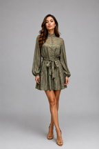 Golden Tapestry And Pearl Button Down Dress