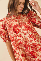 Floral Print Ruffled Mock Neck Mini Dress