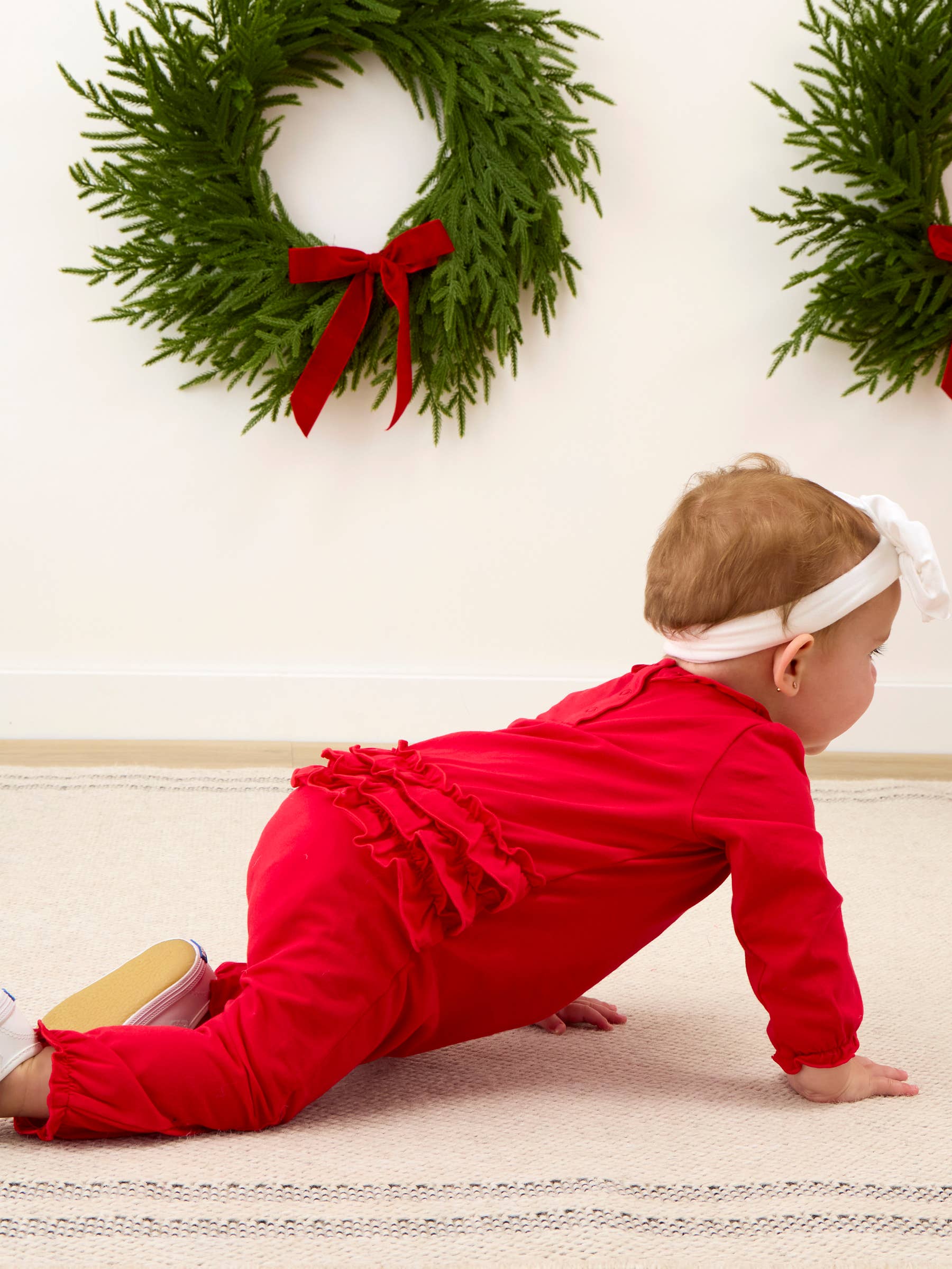 Red Knit Ruffle Romper