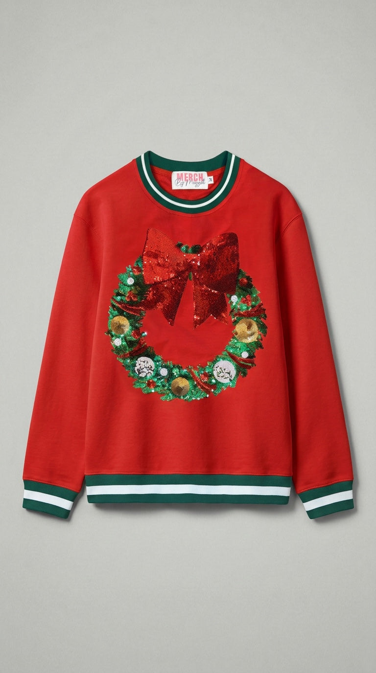 Red Sequin Wreath Christmas Sweatshirt