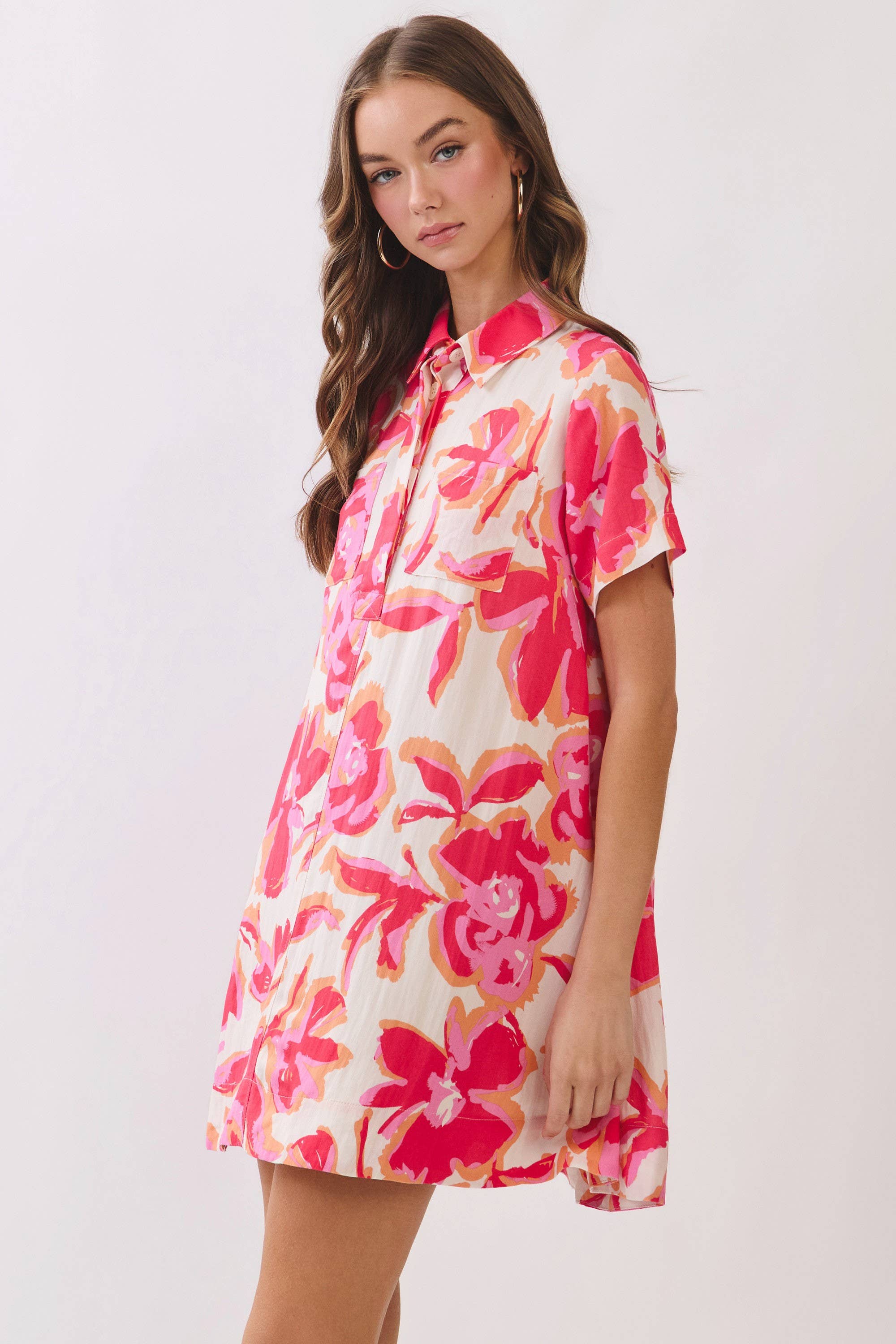 Floral Print Shirt Mini Dress