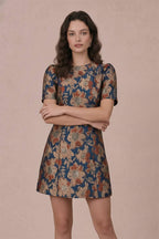 Short Puff Sleeve Jacquard Mini Dress