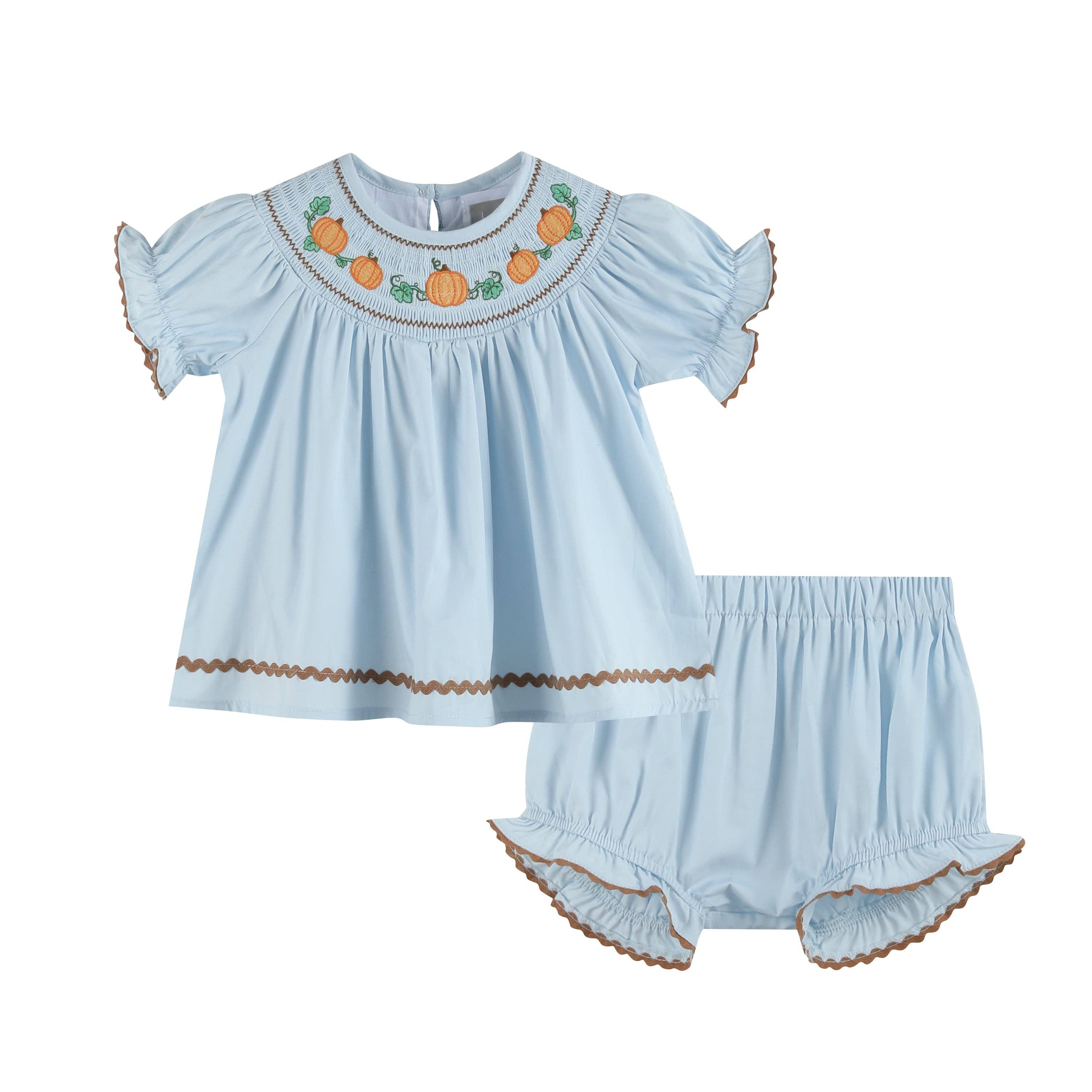 Blue Pumpkin Smocked Dress and Bloomers Set: 3-6M
