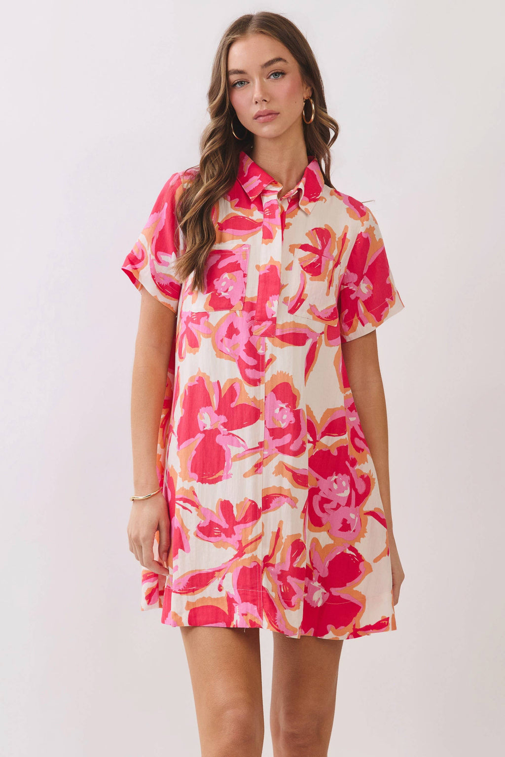 Floral Print Shirt Mini Dress