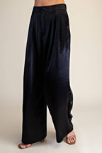 High-Waisted Double Pleat Satin Pants