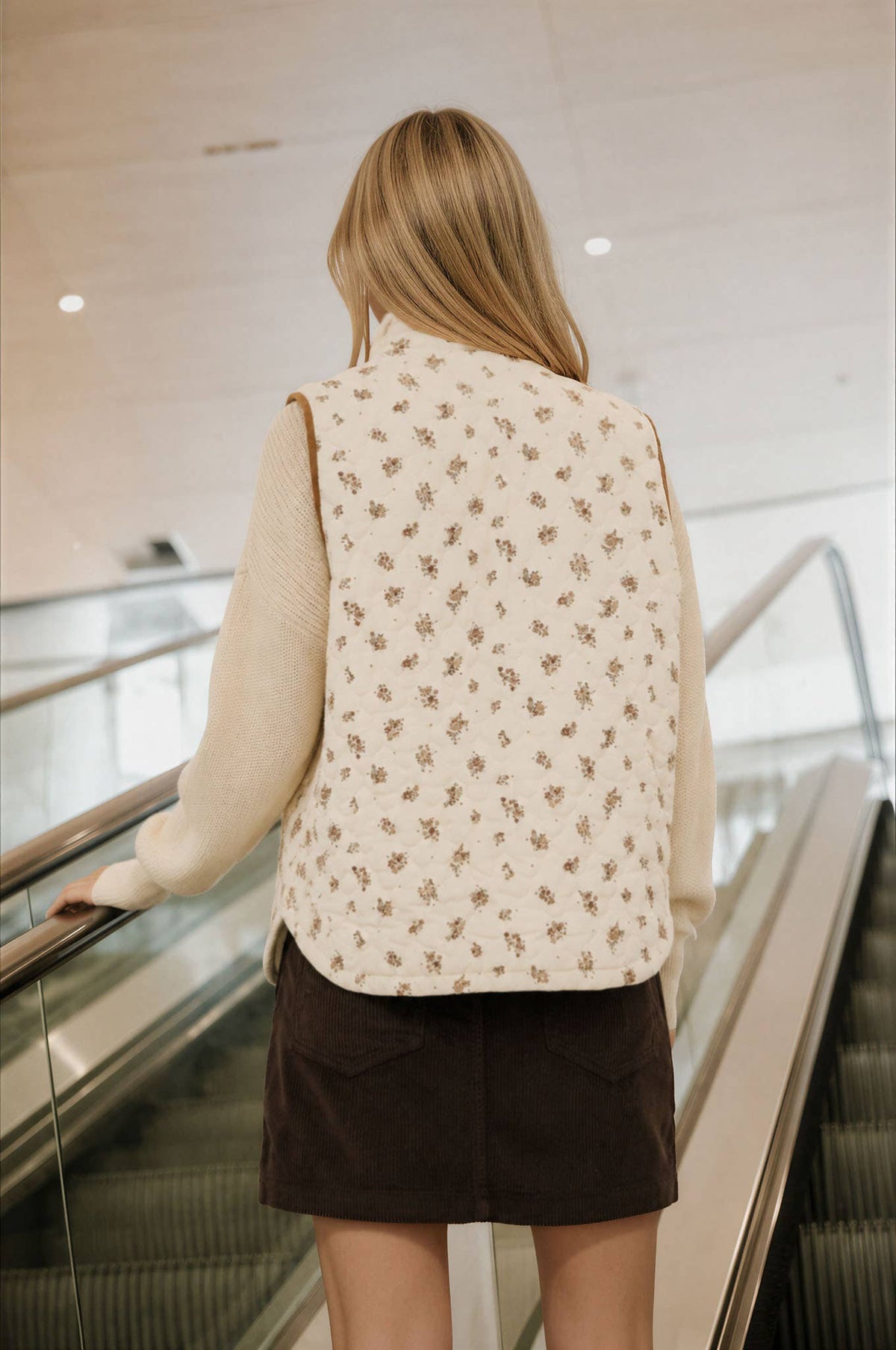Floral Quilted Mock Neck Vest