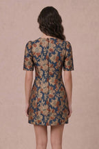 Short Puff Sleeve Jacquard Mini Dress