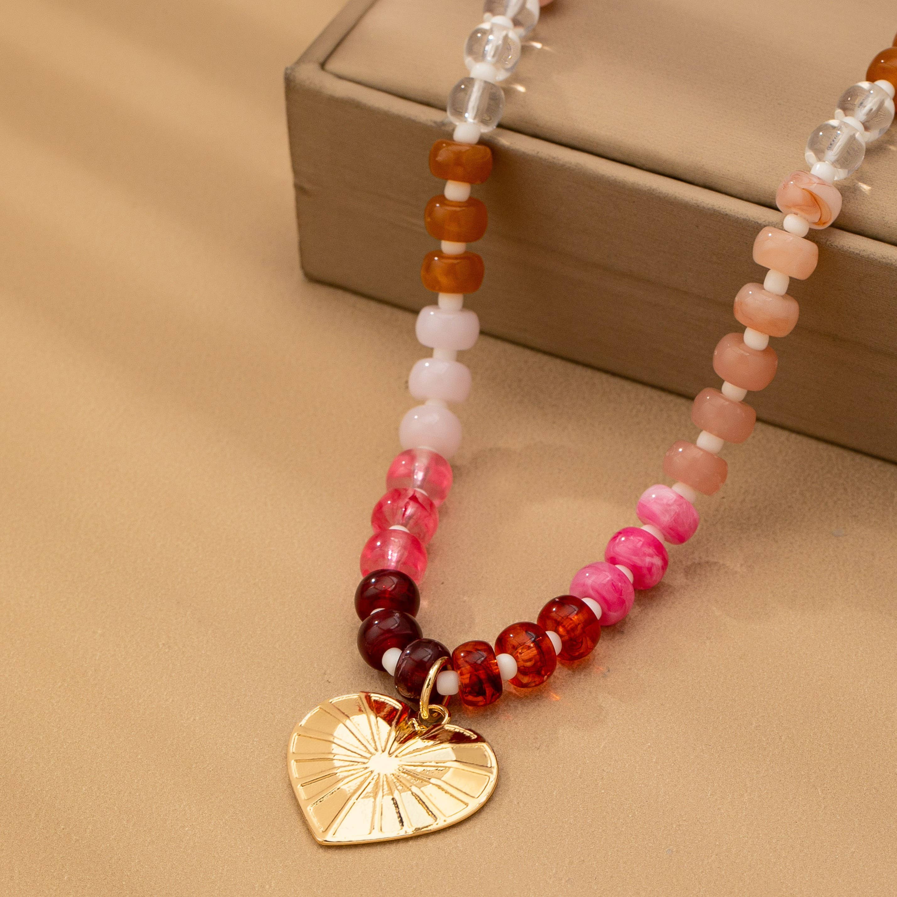 BEADED HEART CHARM NECKLACE