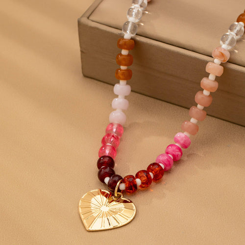 BEADED HEART CHARM NECKLACE
