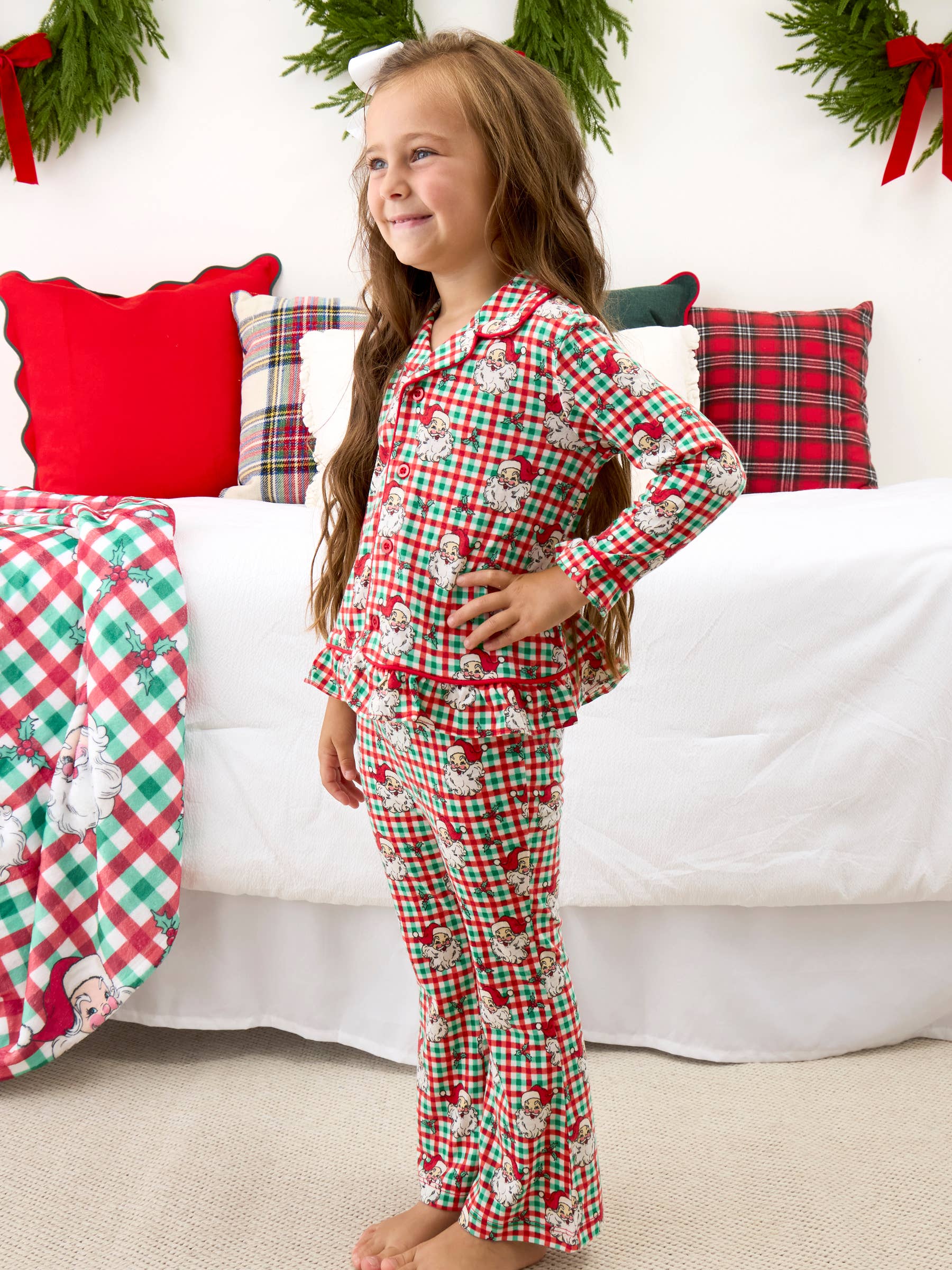 SoftSnooze™ Girls  Dear Santa Christmas Ruffle Pajama