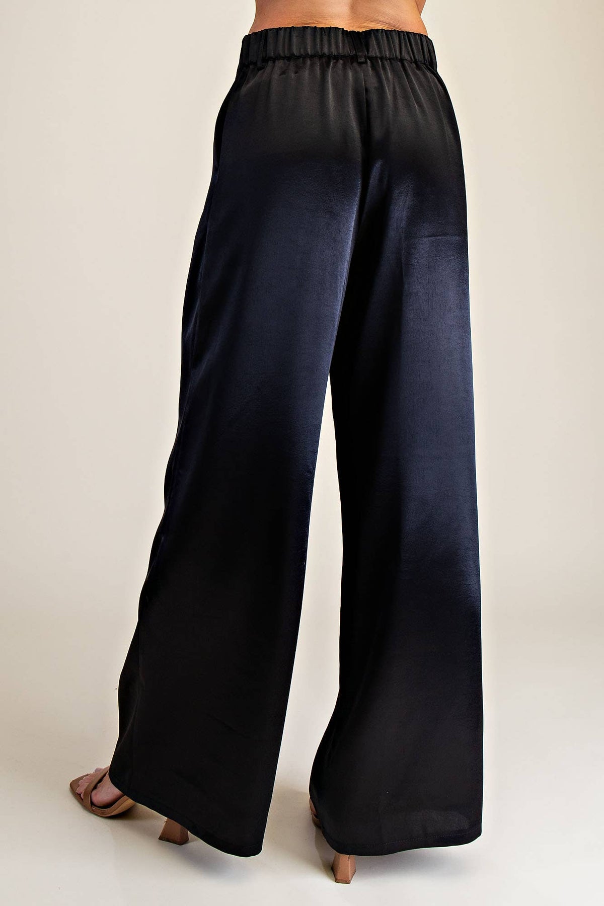 High-Waisted Double Pleat Satin Pants