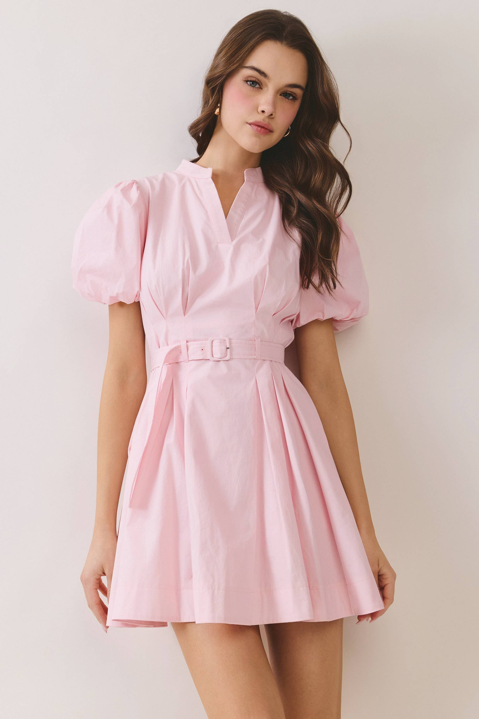 Belted Puff Sleeve Mini Dress