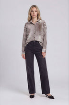 Dark Brown Stripe Button Down