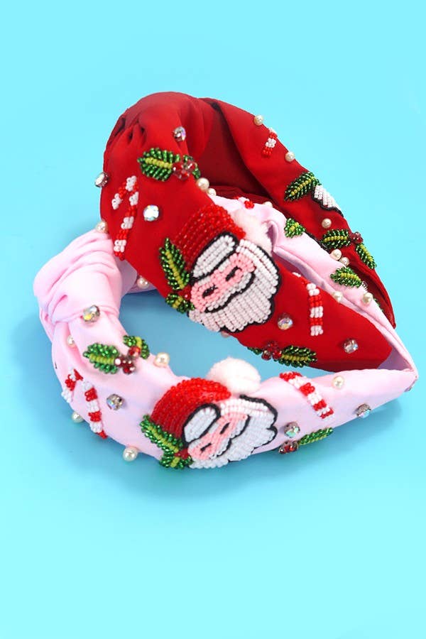 SANTA CLAUS CHRISTMAS HOLIDAY BEADED HEADBAND