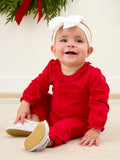 Red Knit Ruffle Romper