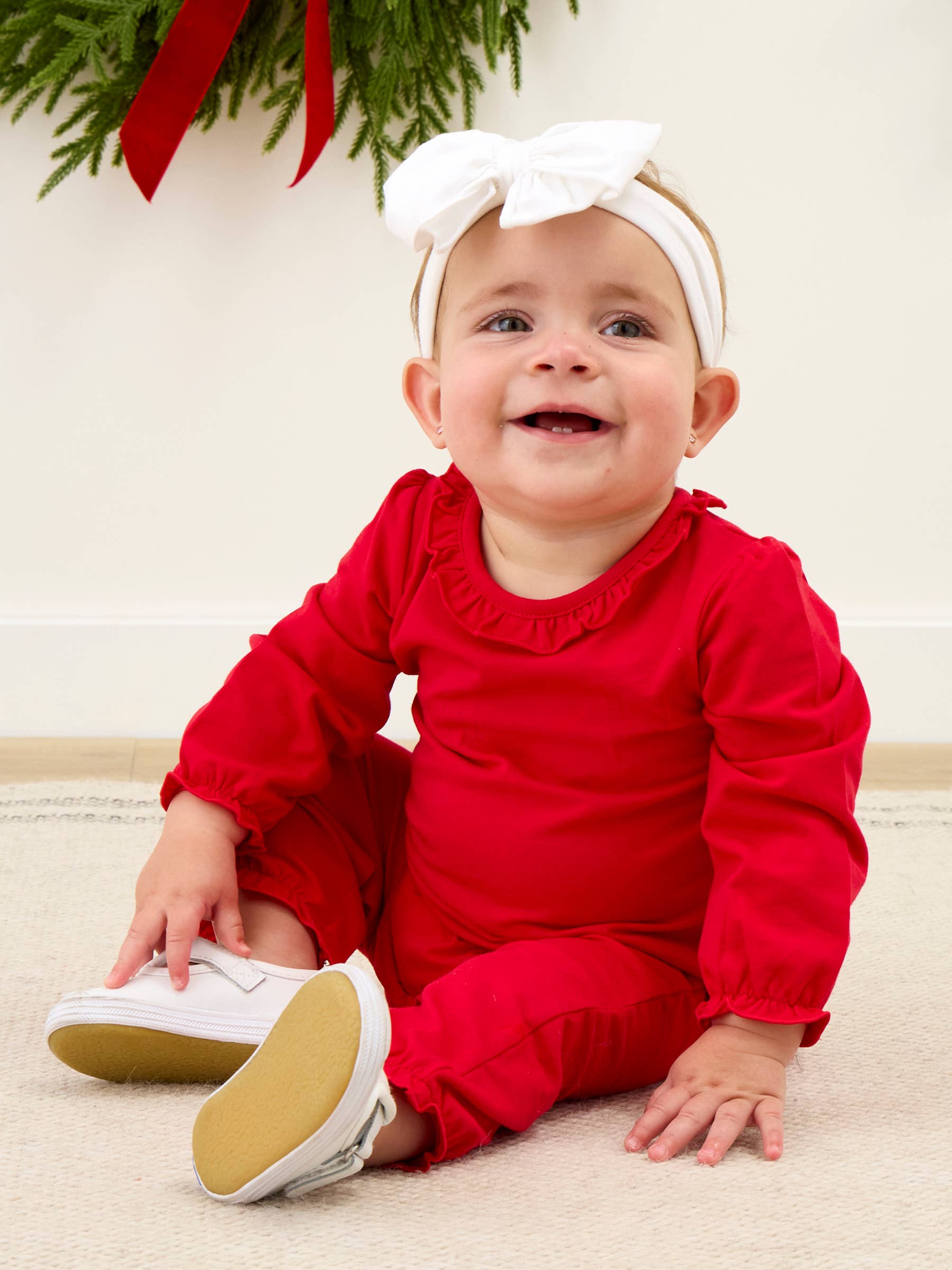 Red Knit Ruffle Romper