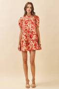 Floral Print Ruffled Mock Neck Mini Dress