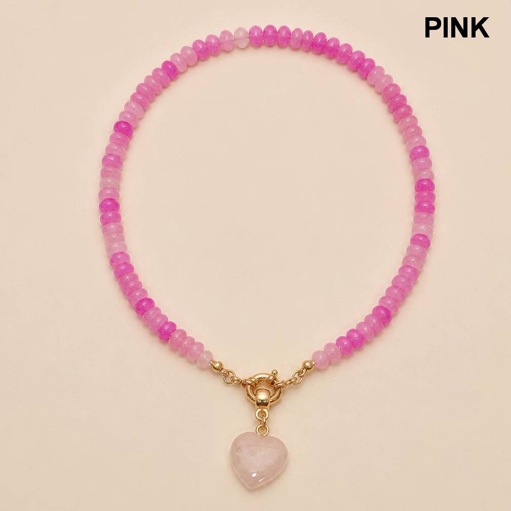 Pink Natural Stone and Glass Necklace