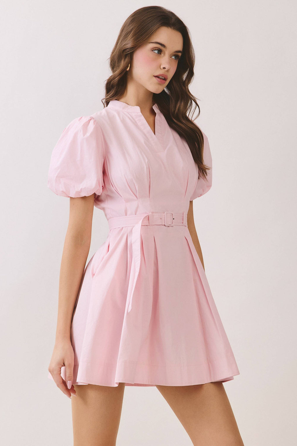 Belted Puff Sleeve Mini Dress